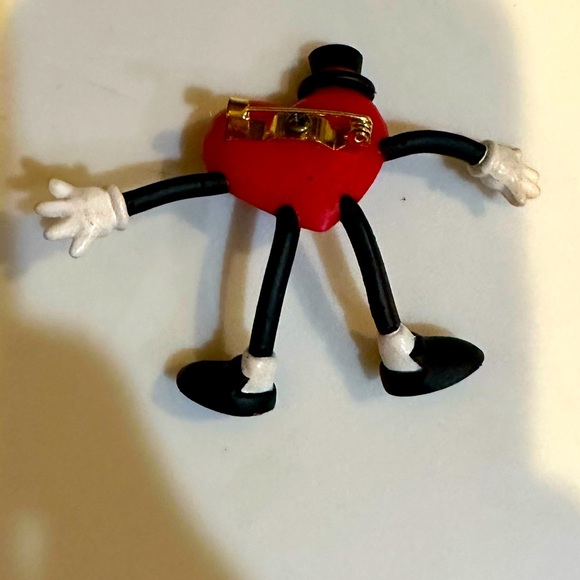 VTG 1992 RARE HALLMARK BENDY HEART SHAPE VALENTINE MAN PIN BROOCH 3.5” RED BLACK - Picture 3 of 5